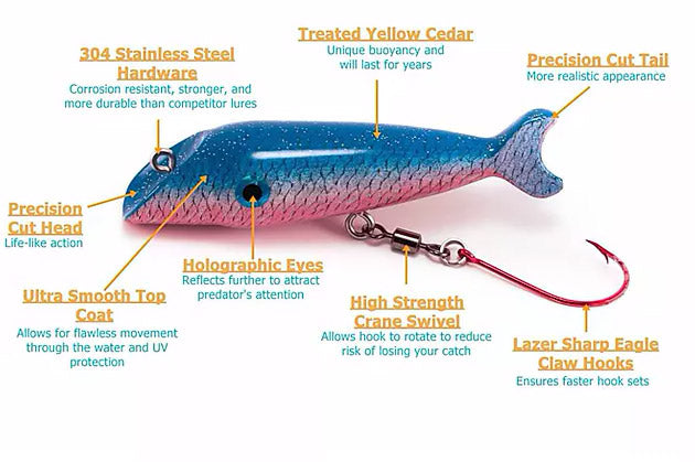 cedar vs balsa fish lures 6" Rigged Plugs well tested and proven trolling lures Available in 4 Make Your Own Top Water